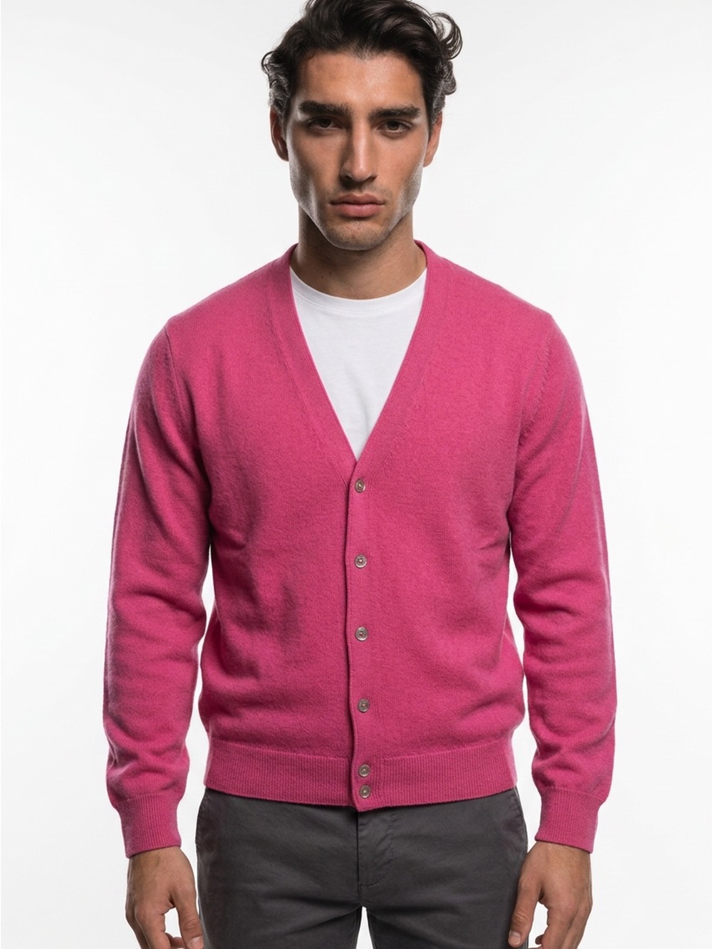 Vintage Edwards‎ of California Mens Pink V-Neck Button Front Cardigan Sweater